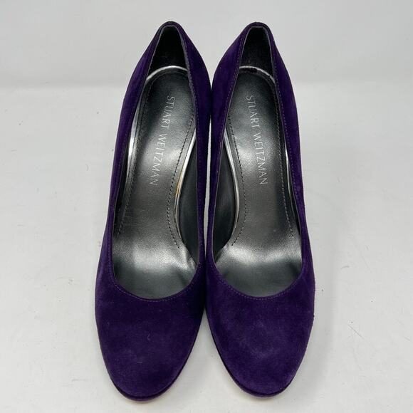Stuart Weitzman Women's 9 Purple Suede Round Toe Pumps 4.5" Heels - Picture 3 of 10